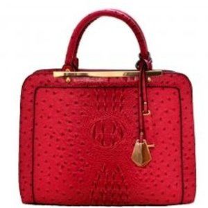 Vegan Ostrich Croc Classic Satchel Fuschia